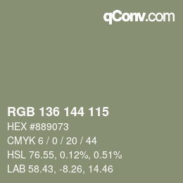 Color code: RGB 136 144 115 | qconv.com