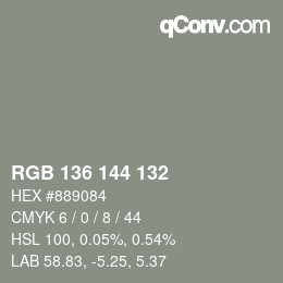 Color code: RGB 136 144 132 | qconv.com