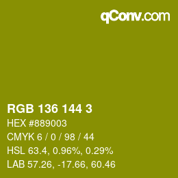 Color code: RGB 136 144 3 | qconv.com