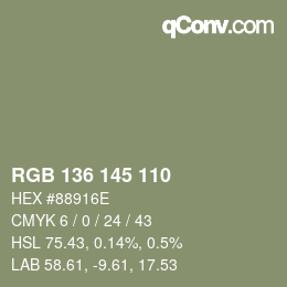 Color code: RGB 136 145 110 | qconv.com