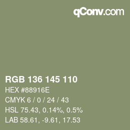 Color code: RGB 136 145 110 | qconv.com