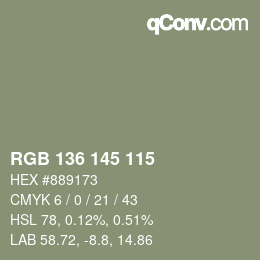 Color code: RGB 136 145 115 | qconv.com