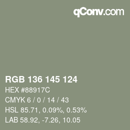 Color code: RGB 136 145 124 | qconv.com