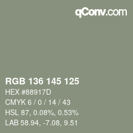 Color code: RGB 136 145 125 | qconv.com