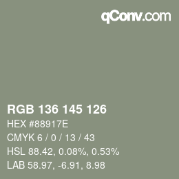 Color code: RGB 136 145 126 | qconv.com