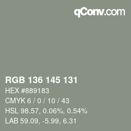 Color code: RGB 136 145 131 | qconv.com