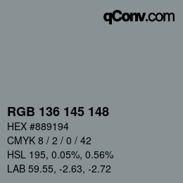 Color code: RGB 136 145 148 | qconv.com