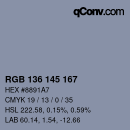 Color code: RGB 136 145 167 | qconv.com
