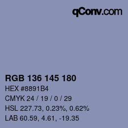 Color code: RGB 136 145 180 | qconv.com