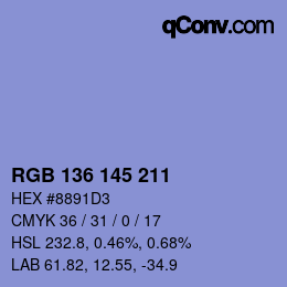 Color code: RGB 136 145 211 | qconv.com