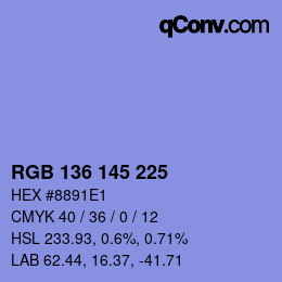 Color code: RGB 136 145 225 | qconv.com