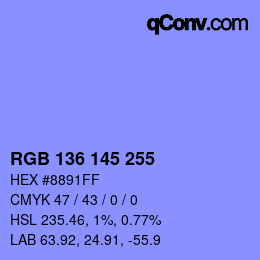 Color code: RGB 136 145 255 | qconv.com