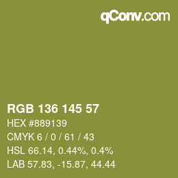 Color code: RGB 136 145 57 | qconv.com