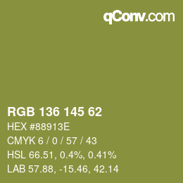 Color code: RGB 136 145 62 | qconv.com