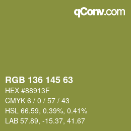 Color code: RGB 136 145 63 | qconv.com
