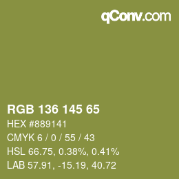 Color code: RGB 136 145 65 | qconv.com