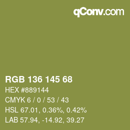 Color code: RGB 136 145 68 | qconv.com