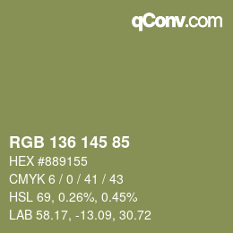 Color code: RGB 136 145 85 | qconv.com