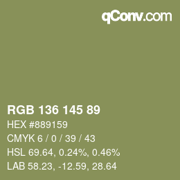 Color code: RGB 136 145 89 | qconv.com