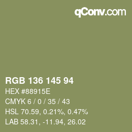 Color code: RGB 136 145 94 | qconv.com