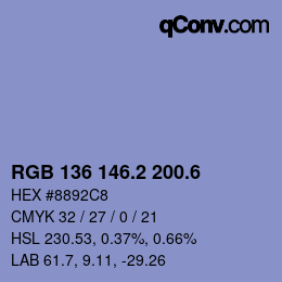 カラーコード: RGB 136 146.2 200.6 | qconv.com