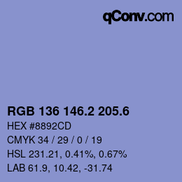 カラーコード: RGB 136 146.2 205.6 | qconv.com