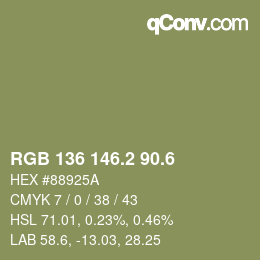 カラーコード: RGB 136 146.2 90.6 | qconv.com