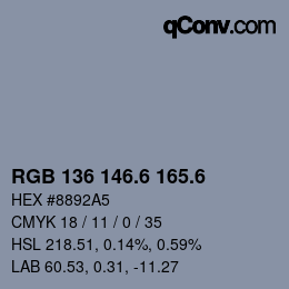 カラーコード: RGB 136 146.6 165.6 | qconv.com