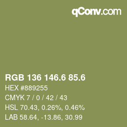 カラーコード: RGB 136 146.6 85.6 | qconv.com