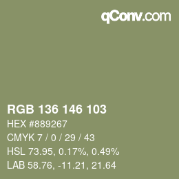 Farbcode: RGB 136 146 103 | qconv.com