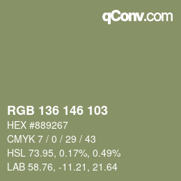 Color code: RGB 136 146 103 | qconv.com