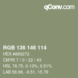 Color code: RGB 136 146 114 | qconv.com