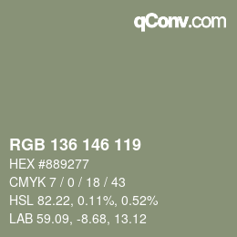 Color code: RGB 136 146 119 | qconv.com