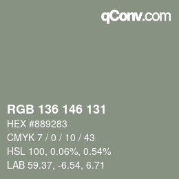 Color code: RGB 136 146 131 | qconv.com