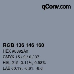 Color code: RGB 136 146 160 | qconv.com