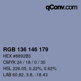 Color code: RGB 136 146 179 | qconv.com