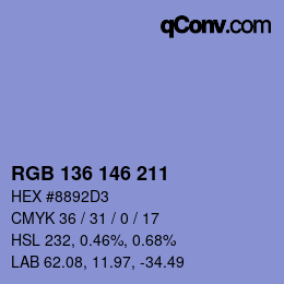 Color code: RGB 136 146 211 | qconv.com