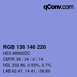 Color code: RGB 136 146 220 | qconv.com