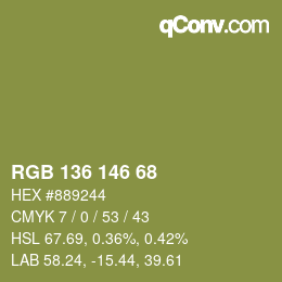 Color code: RGB 136 146 68 | qconv.com