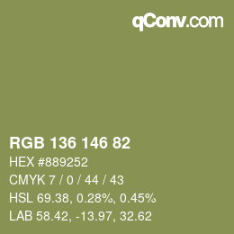 Color code: RGB 136 146 82 | qconv.com