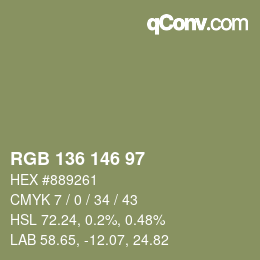 Color code: RGB 136 146 97 | qconv.com