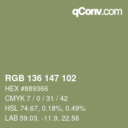 Color code: RGB 136 147 102 | qconv.com