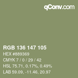 Color code: RGB 136 147 105 | qconv.com