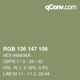 Color code: RGB 136 147 106 | qconv.com