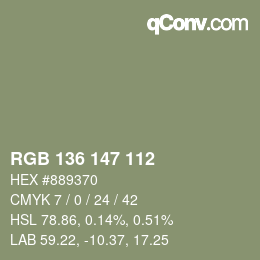 Color code: RGB 136 147 112 | qconv.com