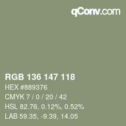 Color code: RGB 136 147 118 | qconv.com