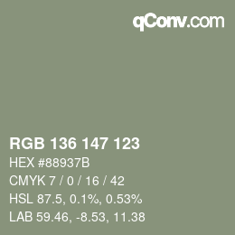 Color code: RGB 136 147 123 | qconv.com