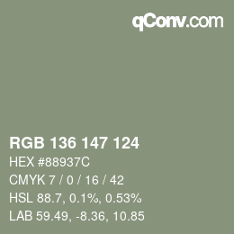 Color code: RGB 136 147 124 | qconv.com