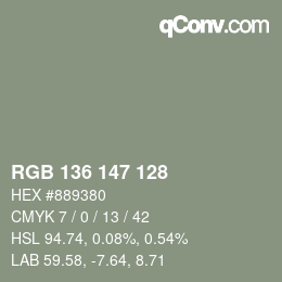Farbcode: RGB 136 147 128 | qconv.com