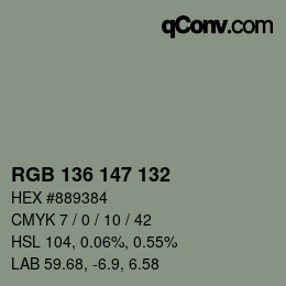 Color code: RGB 136 147 132 | qconv.com